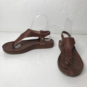 Tommy Bahama Sandals Womens 6 Brown Leather Slingback Thong Flip Flop Beach